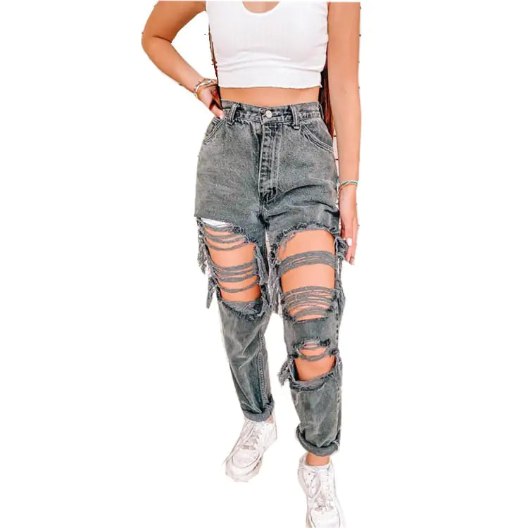 Factory Direct Ladies Ripped Jeans Trousers for Women